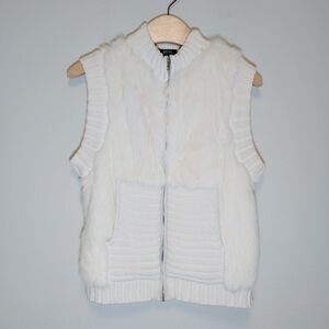 Shine New York Women's Off White Rabbit Fur Blend Knit Sweater Vest Sz L